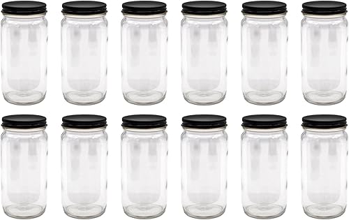 Miniatura 1 de North Mountain Supply Tarros altos de vidrio de 8 onzas para conservas de 2.283 in de boca  con tapas de metal negro  Caja de 12