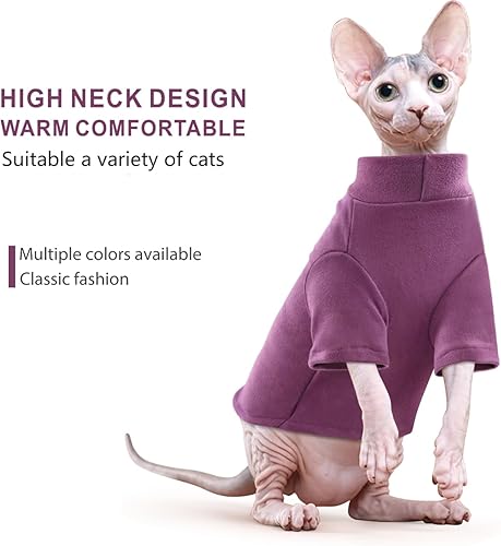 Miniatura 9 de Idepet Sphynx - Paquete de 2 suéteres para gatos, cuello alto, sin pelo, suave y cálido, ropa de gatito con mangas, pijama de invierno para