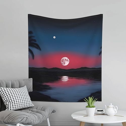 Miniatura 2 de YYHWHJDE Tapiz de decoración de interiores con estampado de luna llena en la noche, 60 x 51 pulgadas suave, duradero y ligero, adecuado para colgar