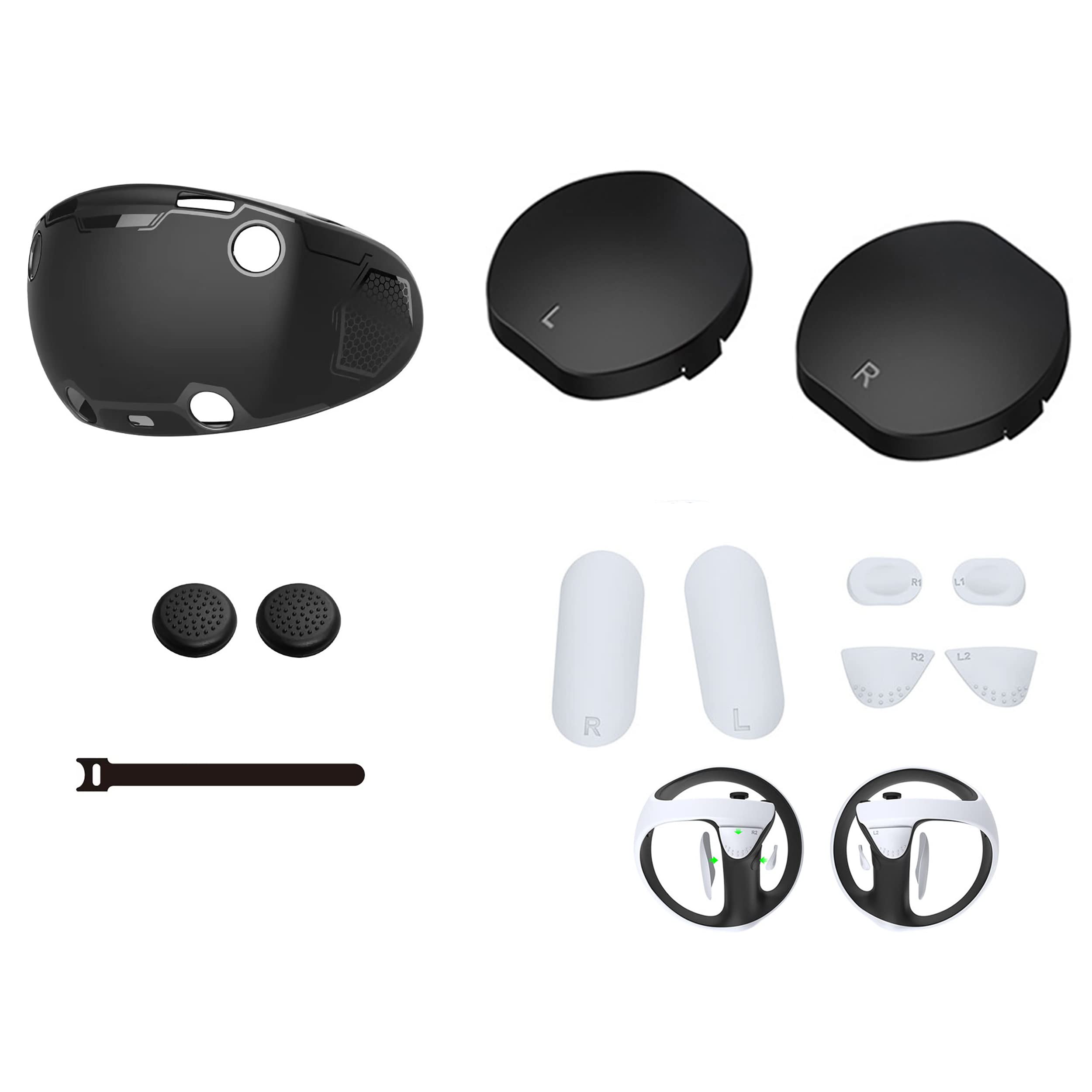 Ensemble de coques de protection VR compatible avec PS VR2, casque VR en silicone, coque d'objectif, coussinets antidérapants en silicone, capuchon à bascule