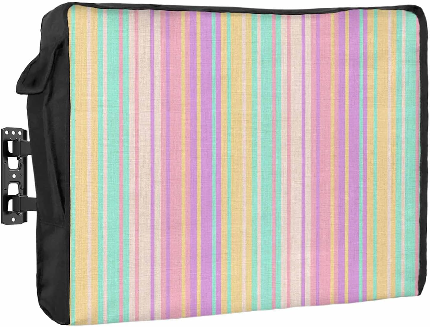 Outdoor TV Cover 85 Inch Colorful Stripes TV Enclosure Classic Striped TV Covers for Outside TV Display Screen Protector with Remote Control Pocket Home Decor
