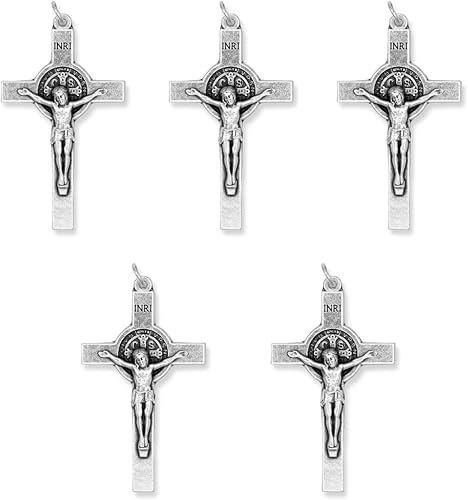 Miniatura 2 de Caritas et Fides Paquete de 5 crucifijos de San Benito (2.125 pulgadas, plata oxidada), fabricado en Italia - Crucifijo para la fabricación de