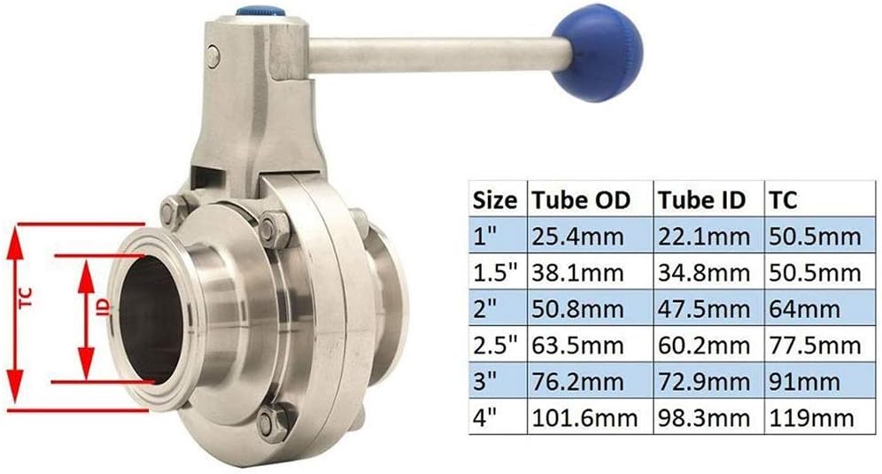 Sanitary Tri Clamp Butterfly Valve, SS304 Stainless Steel Homebrew Butterfly Valve, Bar DIY Accessories (Color : Butterfly Valve only, Size : 3 Inch)