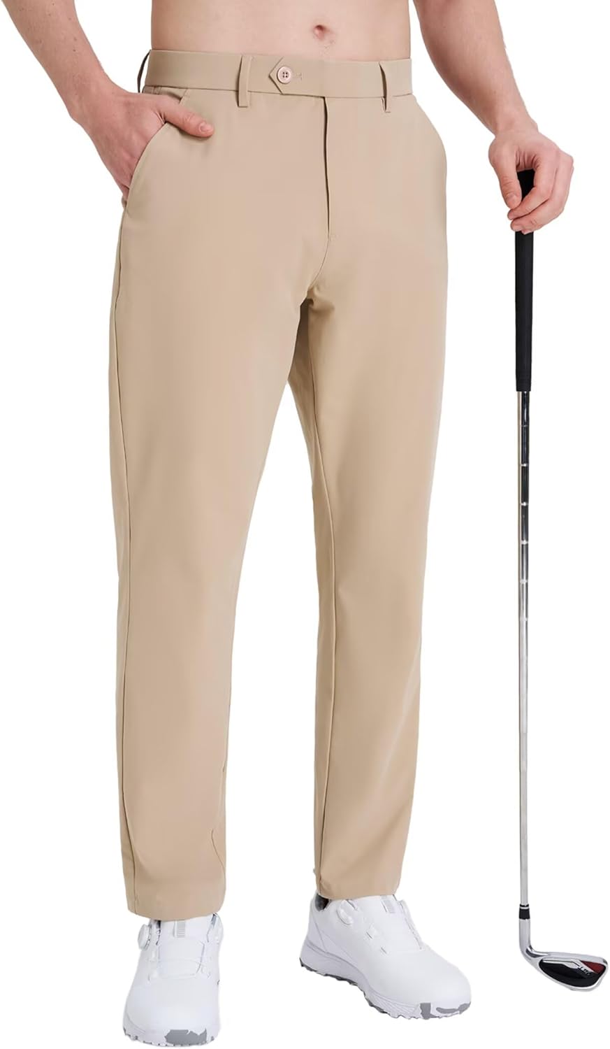 Mens Golf Pants Stretch Work Dress 30"/32" Water-Resistant Quick Dry Chinos Trousers with Pockets for Business Travel