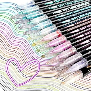 24 Double Line Outline Pens - Christmas Gifts Stocking Fillers for Teenage Girls, Shimmer Outline Markers Super Squiggles Glitter Pens for Kids Adults Crafts, Art Supplies Metallic Pen for Card Making