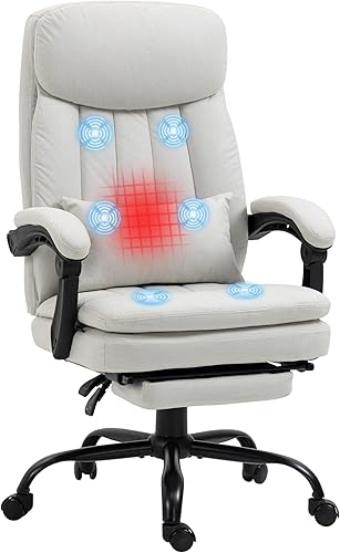 Vinsetto Silla de oficina de masaje de vibración de microfibra, silla de computadora reclinable climatizada con reposapiés, almohada de apoyo