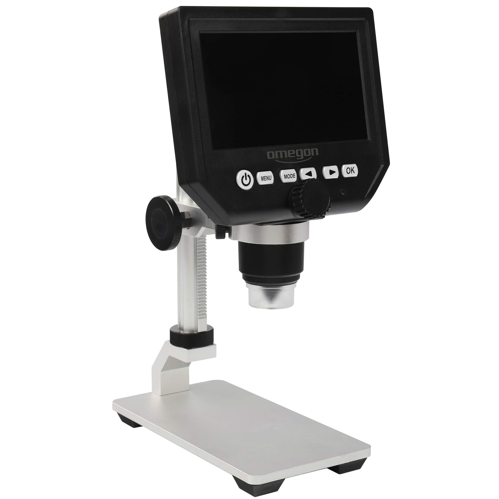 Omegon microscopio digitale DigiStar, zoom 1x-600x, display a colori HD-LCD da 4,3 pollici, LED, slot Micro SD, funzionamento a batteria o rete