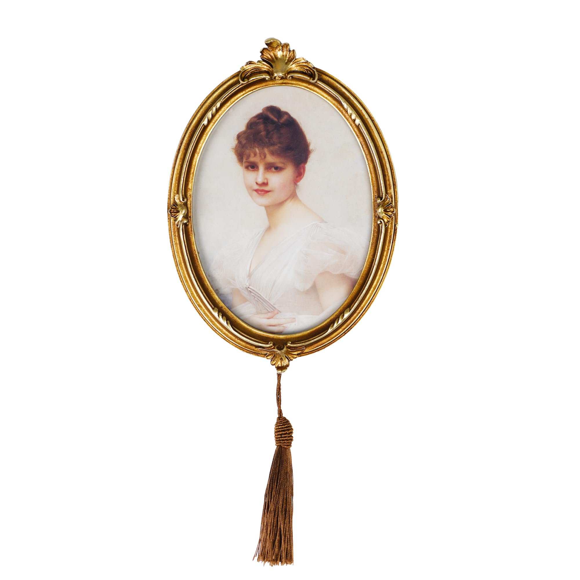 SDlumeiy Resin Oval Photo Frame with Tassels - Wall Mount for Bedroom and Living Room - Vintage Gold - 5x7 inches