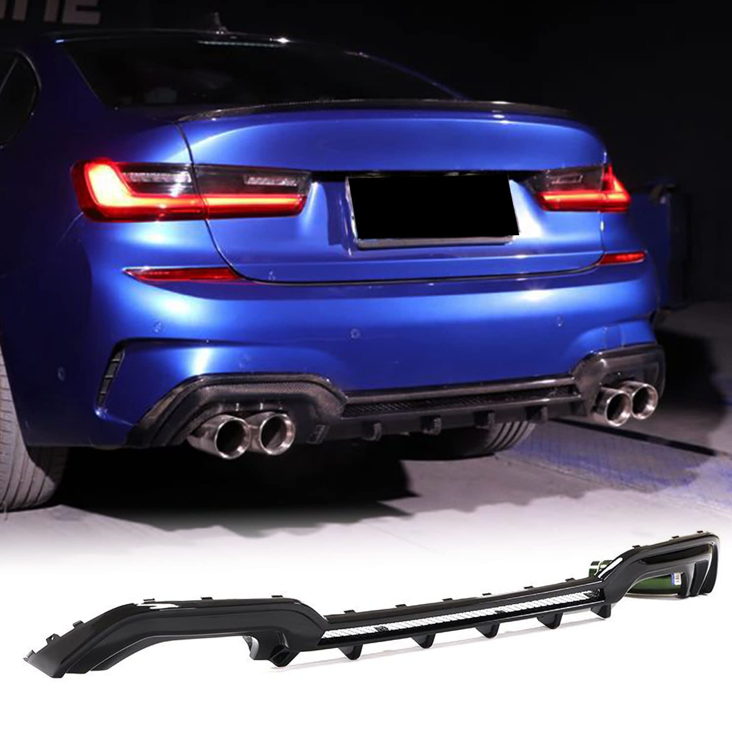 Diffusore Posteriore In Carbonio Per BMW Serie 3 G20 G28 M-Sport 2019-2021 - Con Punte Di Scarico Nere, Compatibile Con M320i M325i M330i