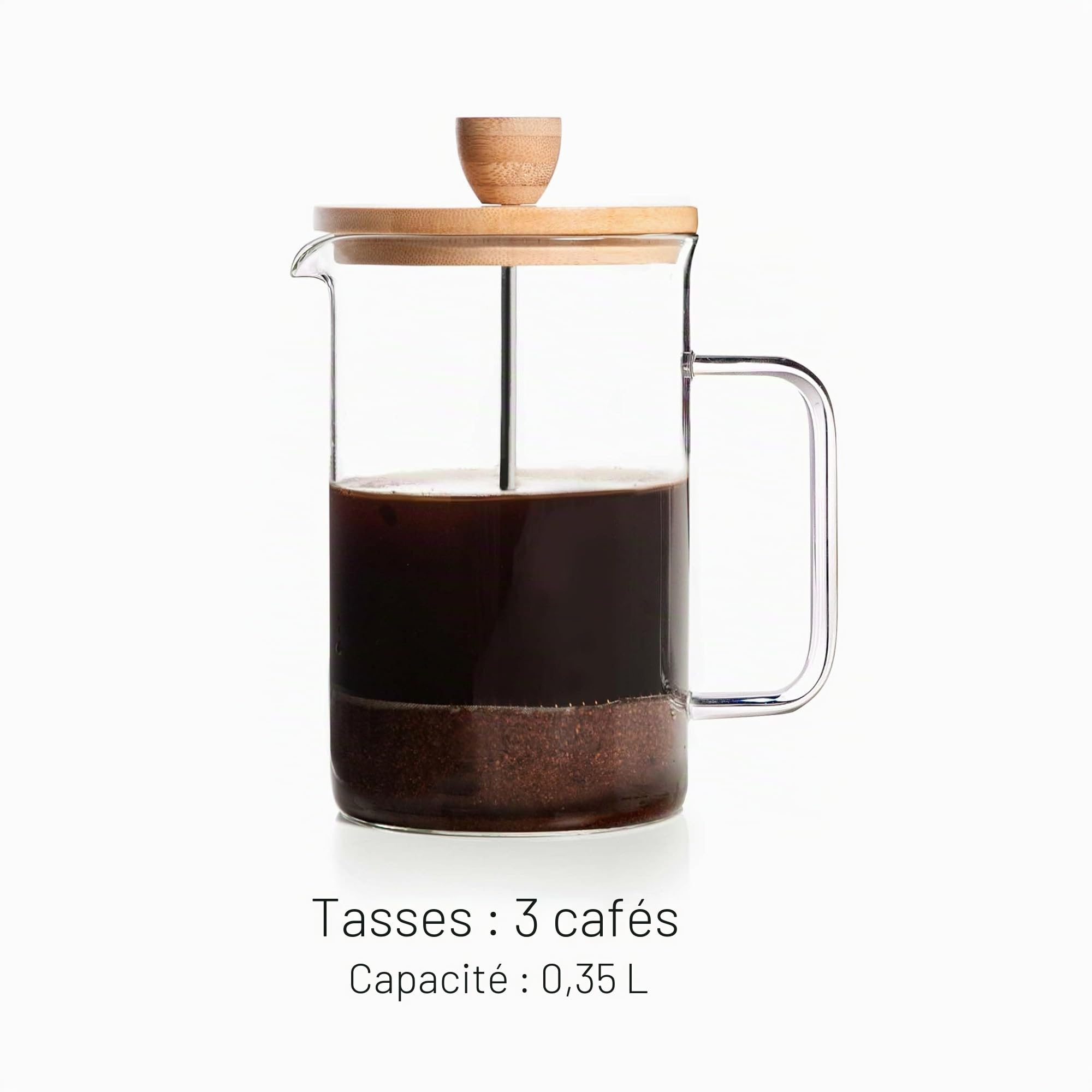 Lacor - Cafetière française, presse café, Cafetière presse avec mbole, Carafe française pour Café Filtre, 3 tasses, 0,35 L, acier et bois, 62163