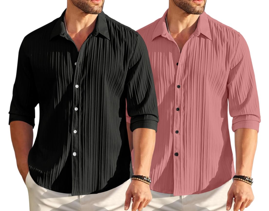 ROYALSCOUT Combo of 2 Textured Shirts for Men | Long Sleeves Perfect for Smart Workwear, Relaxed Outings, or Formal Occasions