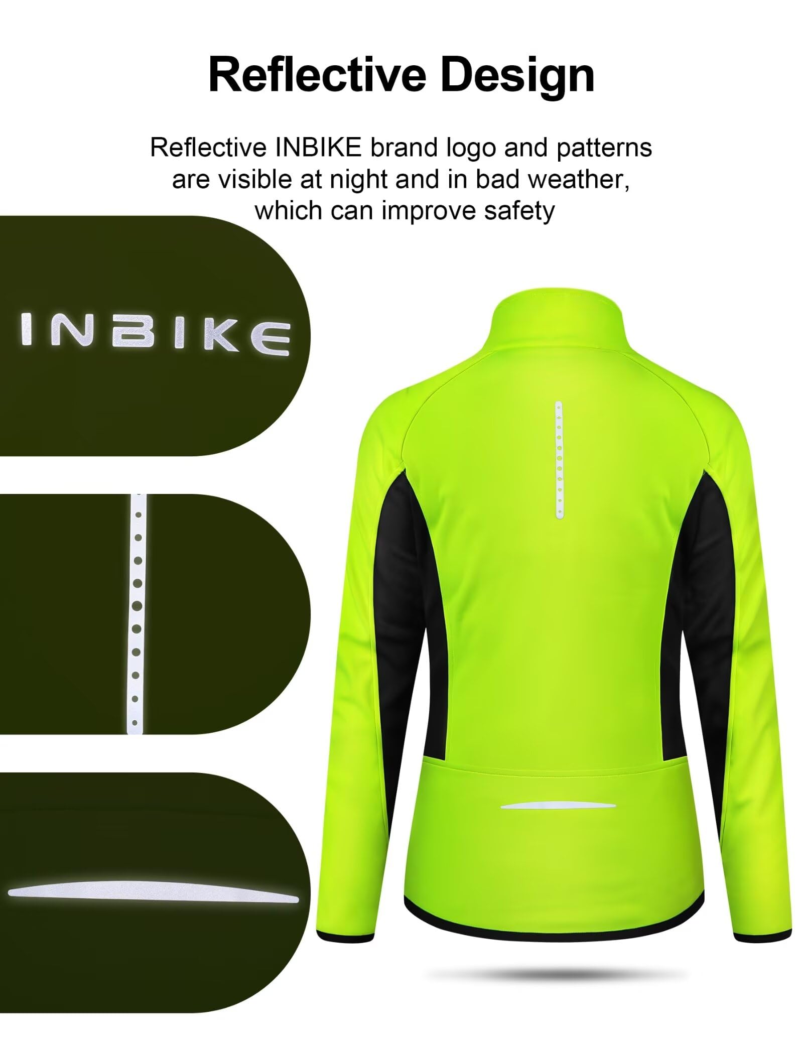 INBIKE Giacca da ciclismo da donna Ciclismo Running Giacca a vento in pile termico foderato cappotto riflettente per la stagione fredda inverno, Lyndee, Large