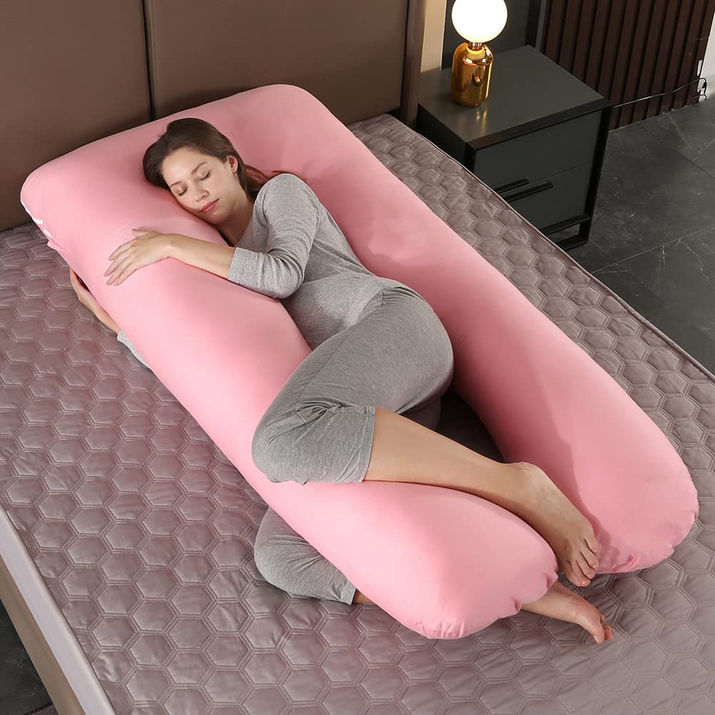 URFEDA Almohada para embarazadas, almohada para dormir de lado, de algodón, en forma de U, cojín de lactancia, cojín cervical, almohada cómoda, almohada para el cuerpo, extraíble y lavable, 70 cm x