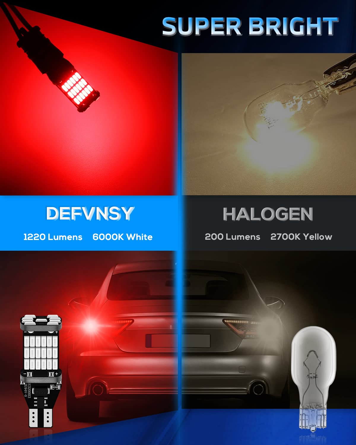 Defvnsy - Paquete de 6 - Extremadamente brillante 1220Lums Sin polaridad Canbus Sin errores 921912 W16W T15 AK-4014 45pcs Chipsets Bombillas LED para luz trasera de freno, Rojo xenón