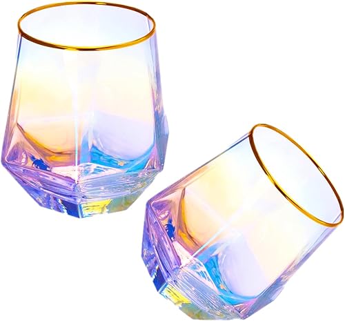 Miniatura 29 de Juego de 4 copas de vino sin tallo, cristalería iridiscente de 10 onzas, modernos vasos de colores arcoíris para vino tinto, borbón, cócteles, 4pcs
