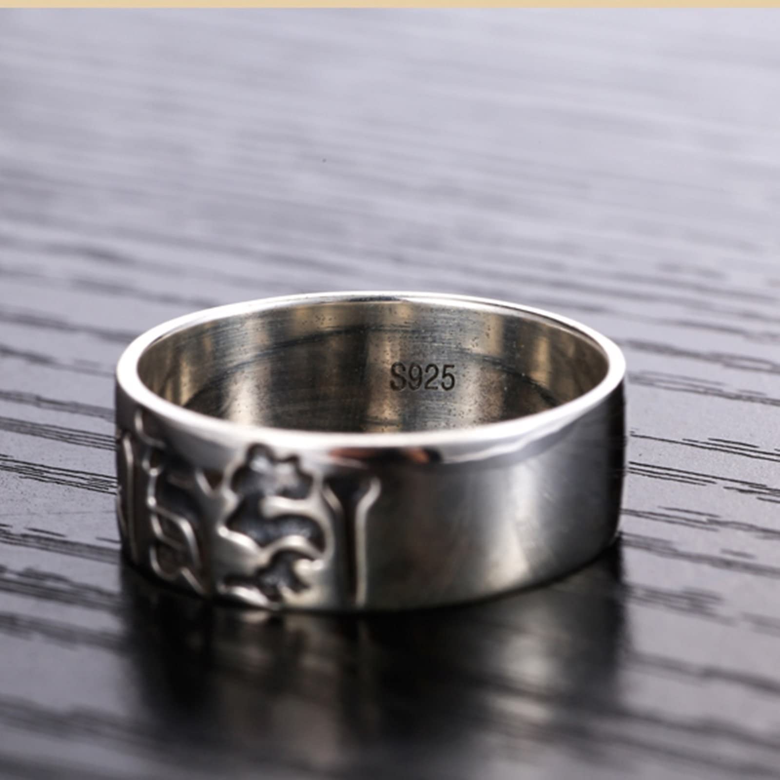 Anillo de compromiso 925, anillo de compromiso para hombre, anillo budista de plata grabado con mantra