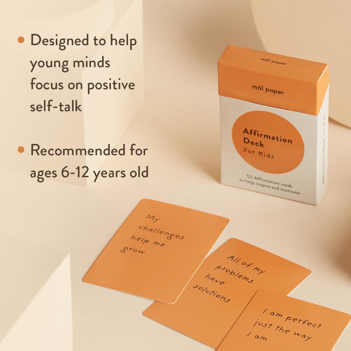Mal Paper Kids Affirmation Card Deck - 52 Pack | Great for Mindfulness Challenge, Mantras, Meditation Tools, Inspirational Cards and as a Positive Thinking Tool | Great for Children Aged 6-12