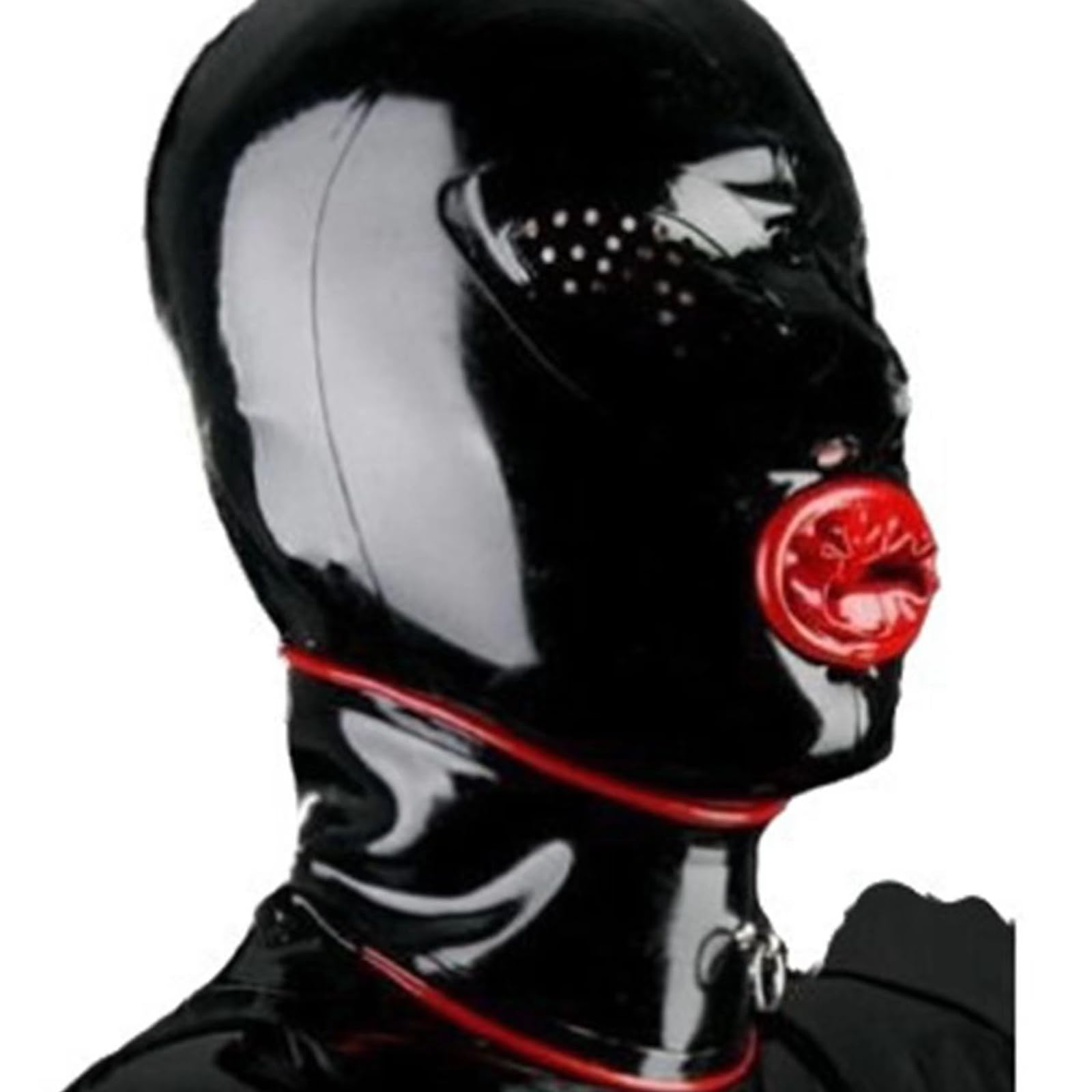 PRLBESL Latex Hood Rubber Face Head Cover All Inclusive with Inner Red Mouth Condom Back Zipper for BDSM Handmade(Size:XL)
