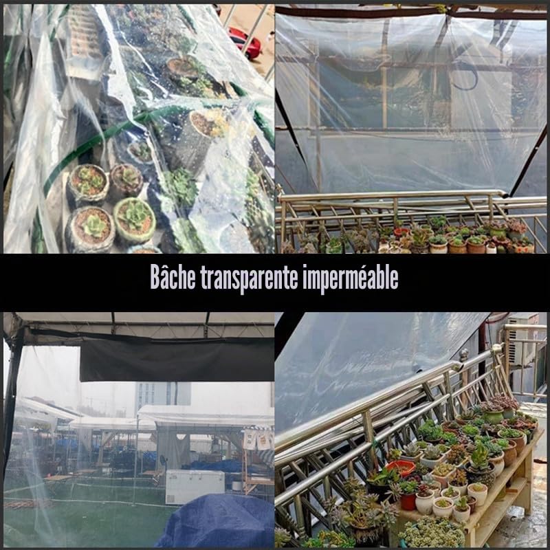 Bâche en PVC avec œillets, transparente, imperméable, protection contre la pluie, le vent, le soleil, pour balcon, jardin, serre (4 m x 6 m)