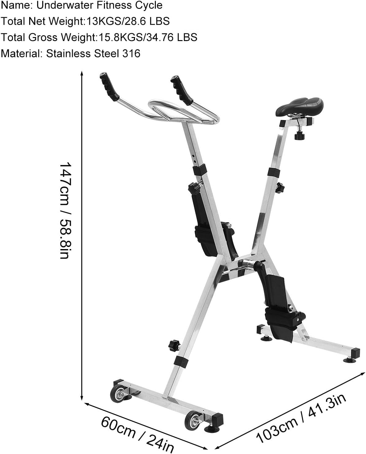 Aquatic Fitness Equipment Of 316L Stainless Steel, Pool Water Bike, Swimming Pool Bike, Aquatic Cycle For Hotels, Gym, Fitness Centers, Clubs