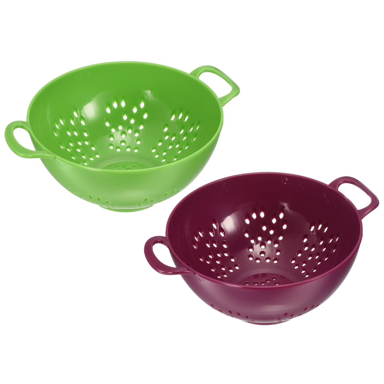 sourcing map Kitchen Colander with Handle 2Pcs, Rice Washing Strainer Plastic Fruit Pasta Drainer Basket for Vegetable Fruit-Green+Purple