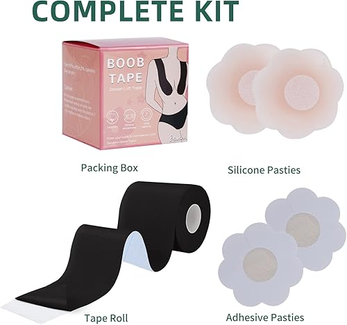 Miniatura 3 de URTAPE Cinta Bob para senos grandes, cinta adhesiva para sujetador para levantamiento de senos, Negro -