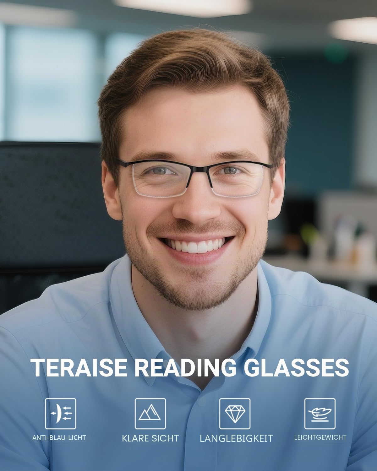 TERAISE Lesebrille für Herren und Damen - Anti-Blaulicht, Leicht, Modisch und Komfortabel - Robuste Computer-Lesehilfe mit Blaulichtfilter und Federscharnier