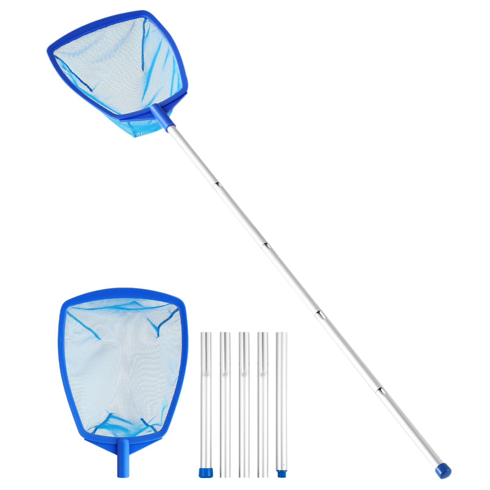 Pool Skimmer - Pool Skimmer Net with 5 Section Adjustable Telescopic Aluminum Pole, 23''- 60'', Pool Net Skimmer Rake with Ultra Fine Mesh , Pool Leaf Skimmer for Swimming Pools, Spas, Hot Tubs