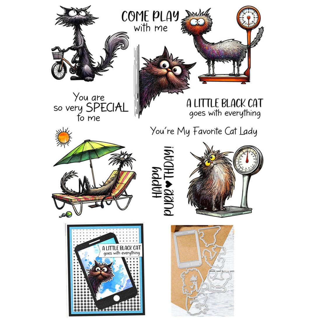 Weighing Cat Animals Stamps and Cutting Dies for Card Making DIY Transparent Silicone Clear Stamp and Metal Die Cuts Sets for Scrapbooking Paper Greeting Cards Decor Seals Craft Supplies โ image 1