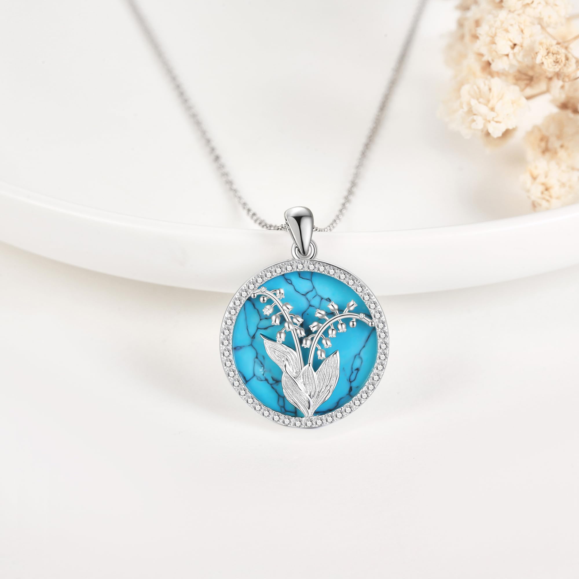 ONEFINITY Collar de lirio de los valles, plata de ley 925, colgante de flor de lirio para mujeres y niñas, Plata esterlina