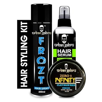 Urbangabru Infinity Hair Wax (100 GM) + Frozt Hair Spray (250 ML) + Pre-Styler Hair Serum (100 ML) - Combo Hair Styling Kit for Men