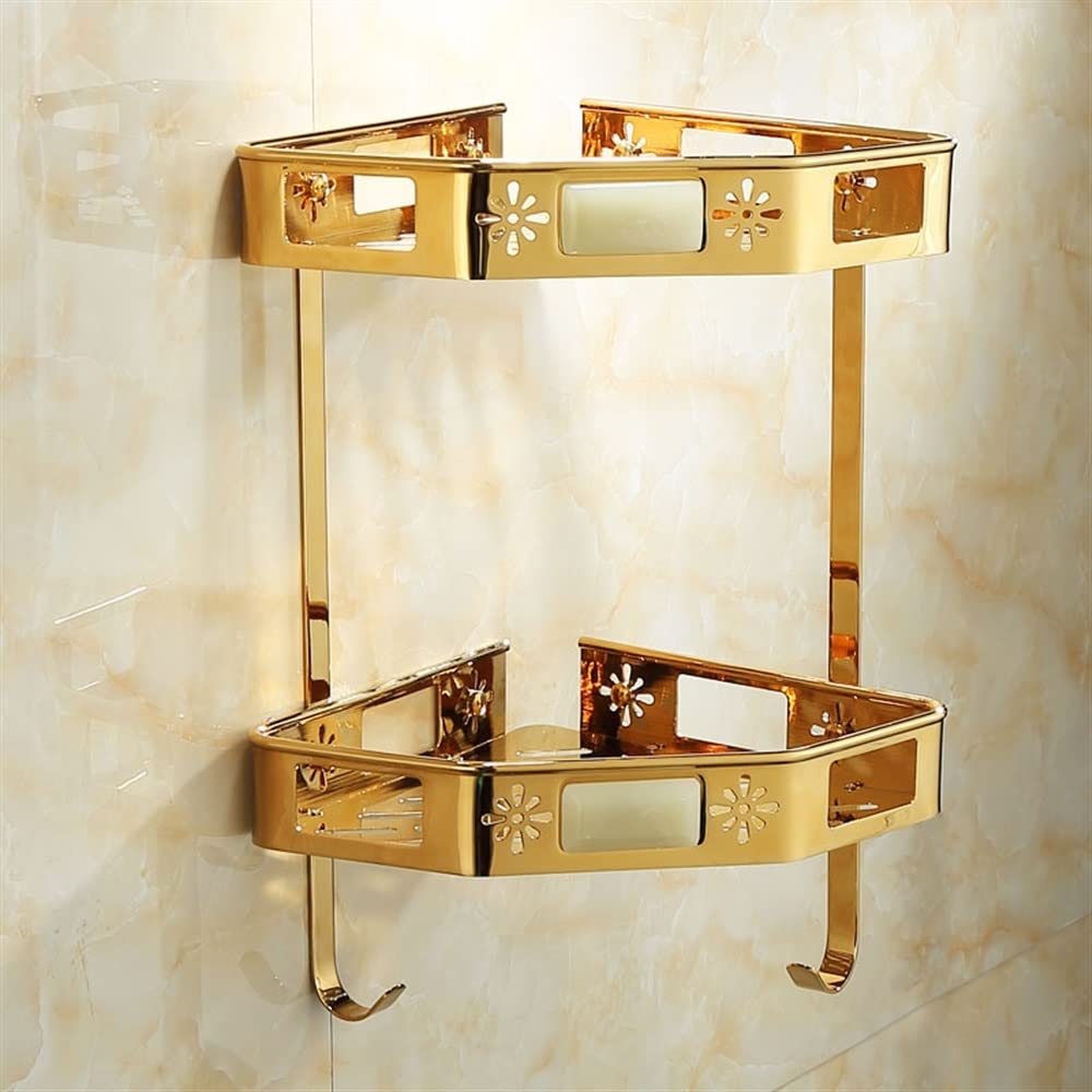 ZJHFFFG Corner Shower Caddy Bathroom Shelf Brass Gold Natural Jade Bathroom Shower Rack Wall Mounted 1-2 Tier Corner