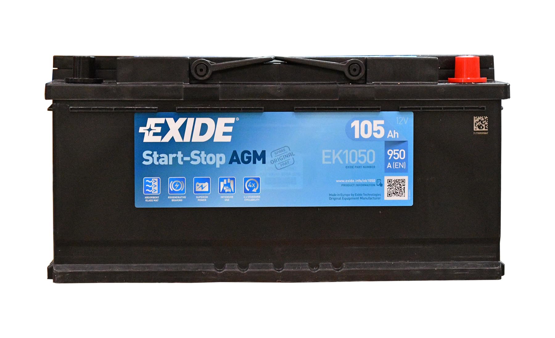 Exide Technologies AGM EK1050 Batteria Auto 105Ah 950A Start Stop