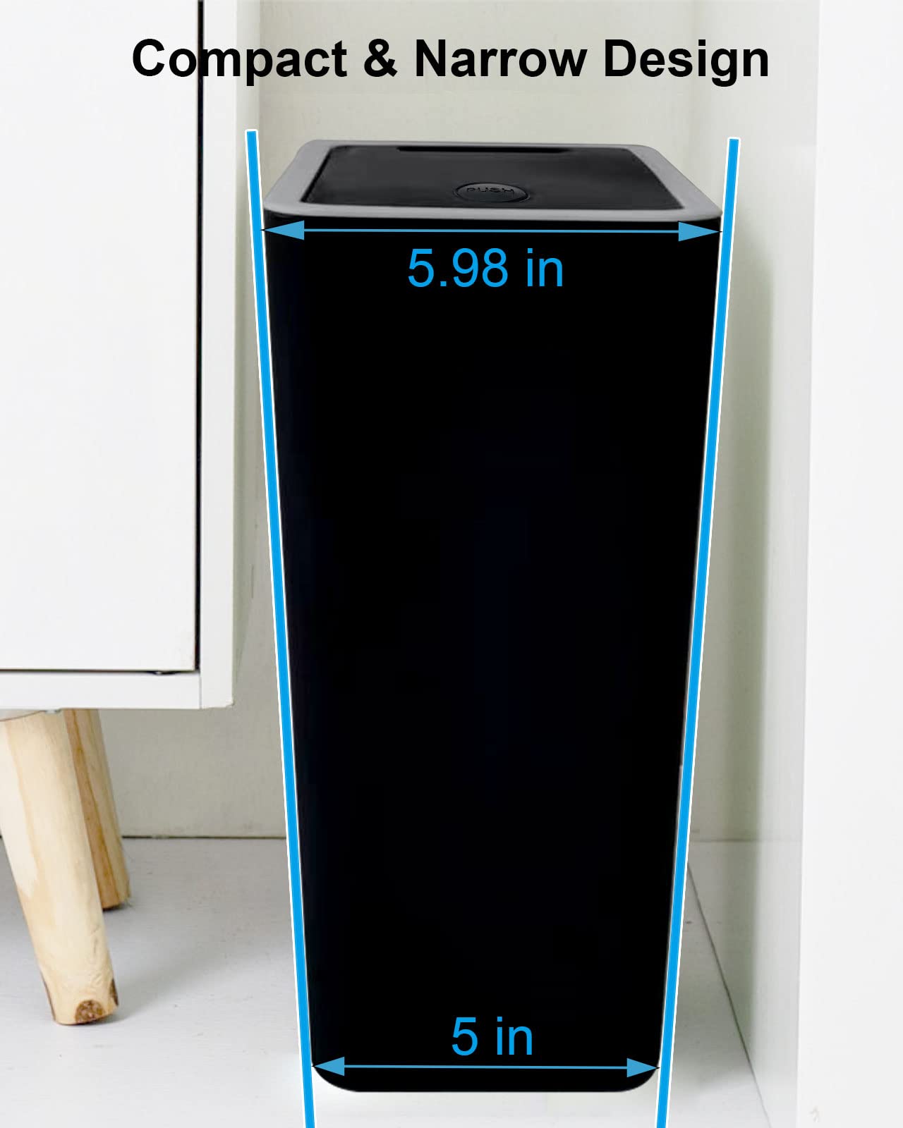 PHOJEWI Small Bathroom Trash Can with Lid, 2 Packs 2 Gallon Dog Proof Trash Can Black Wastebasket Slim Plastic Trash Can for Bedroom Office