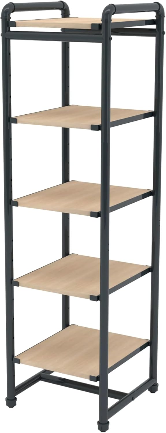 Econoco - Pipeline Etagere with Anthracite Grey Frame and Adjustable Raw Oak Melamine Shelves - Stylish Retail Display Unit - Product Bundle