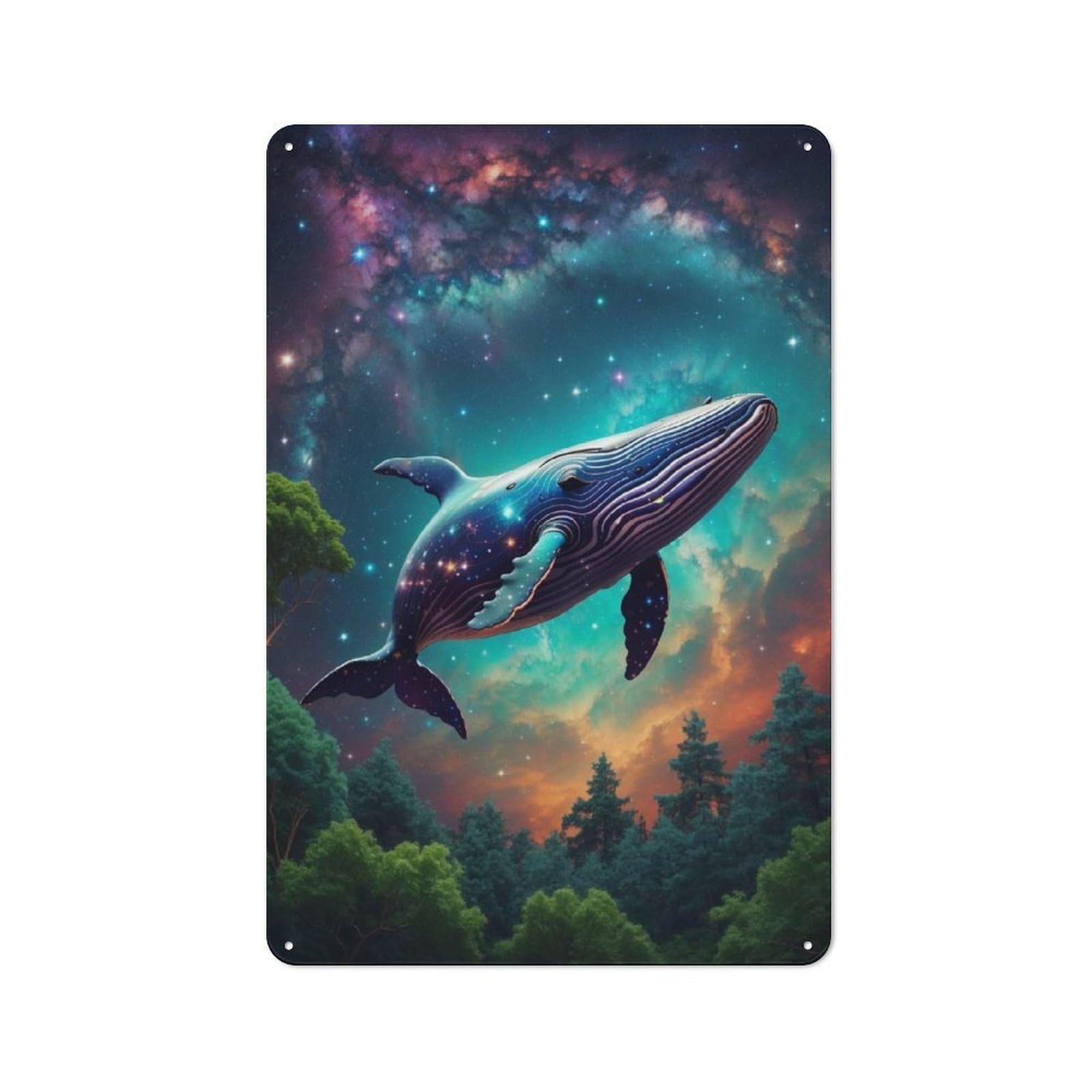 Junmoney A Fabulous Whale Flies Casual Metal Wall Decor 30X20cm, Tin Sign For Greenhouse, Garden Room, Cafe Or Entryway