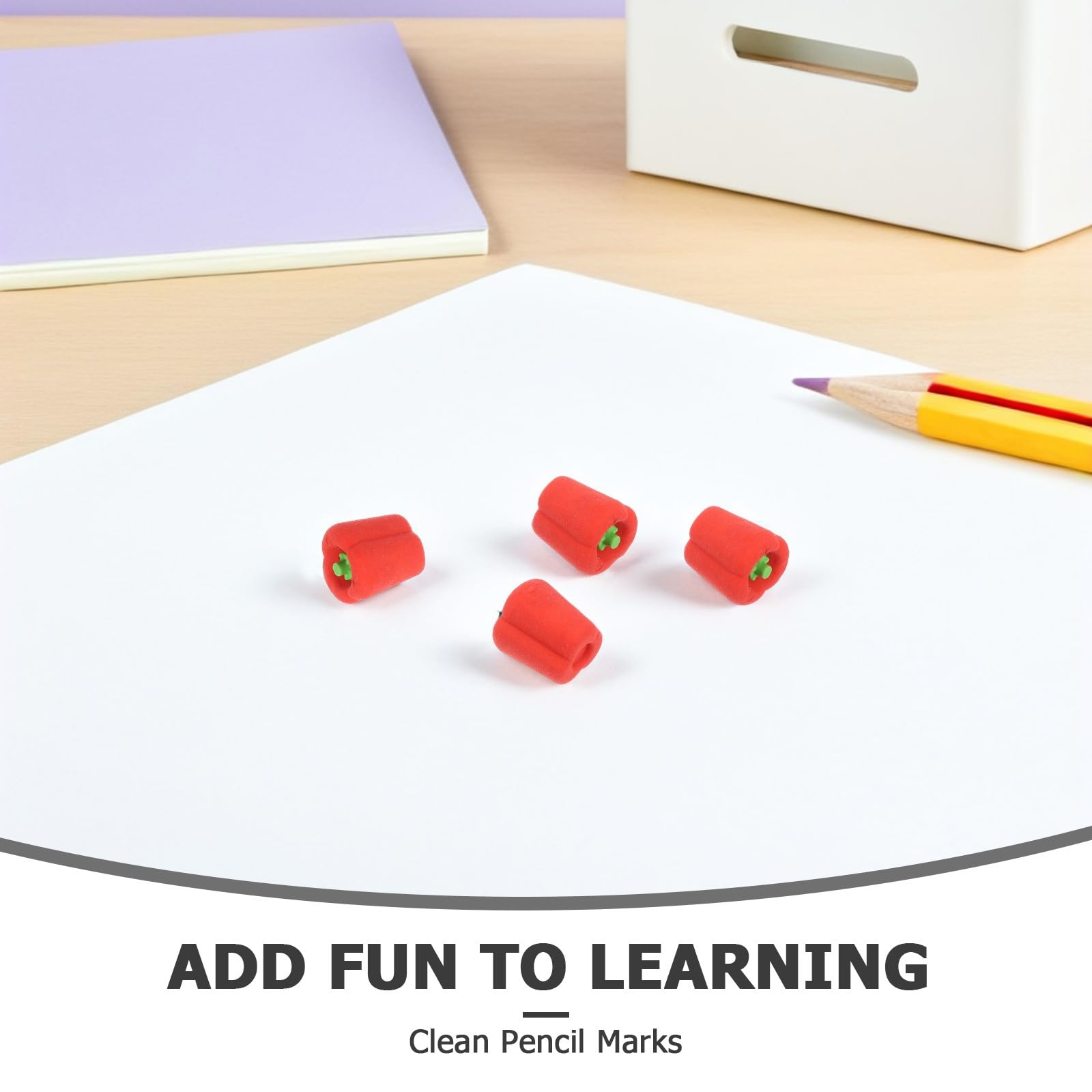 DOITOOL 100 gomme da cancellare a forma di peperone rosso per bambini - Piccole gomme carine a forma di verdura per la casa, come regalo per la festa in classe - Articoli di cancelleria per studenti