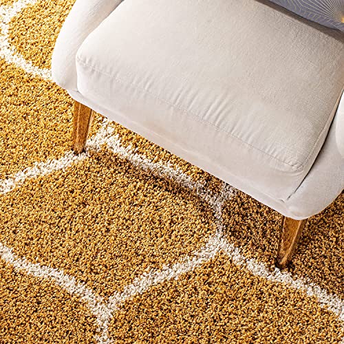 Image of Super Ultra Modern Soft Shaggy Handcrafted Anti-Skid Silk Touch Carpet, Size 10x12 Feet, Color Gold