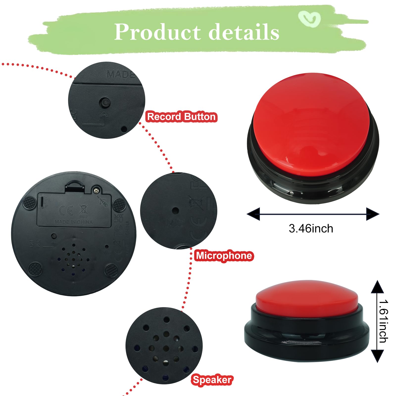 Gelabur 8 pièces Buzzer enregistrable, Buzzer Chien Communication Bouton 30 Secondes d'enregistrement, pour la Formation et Les Jeux pour Animaux de Compagnie