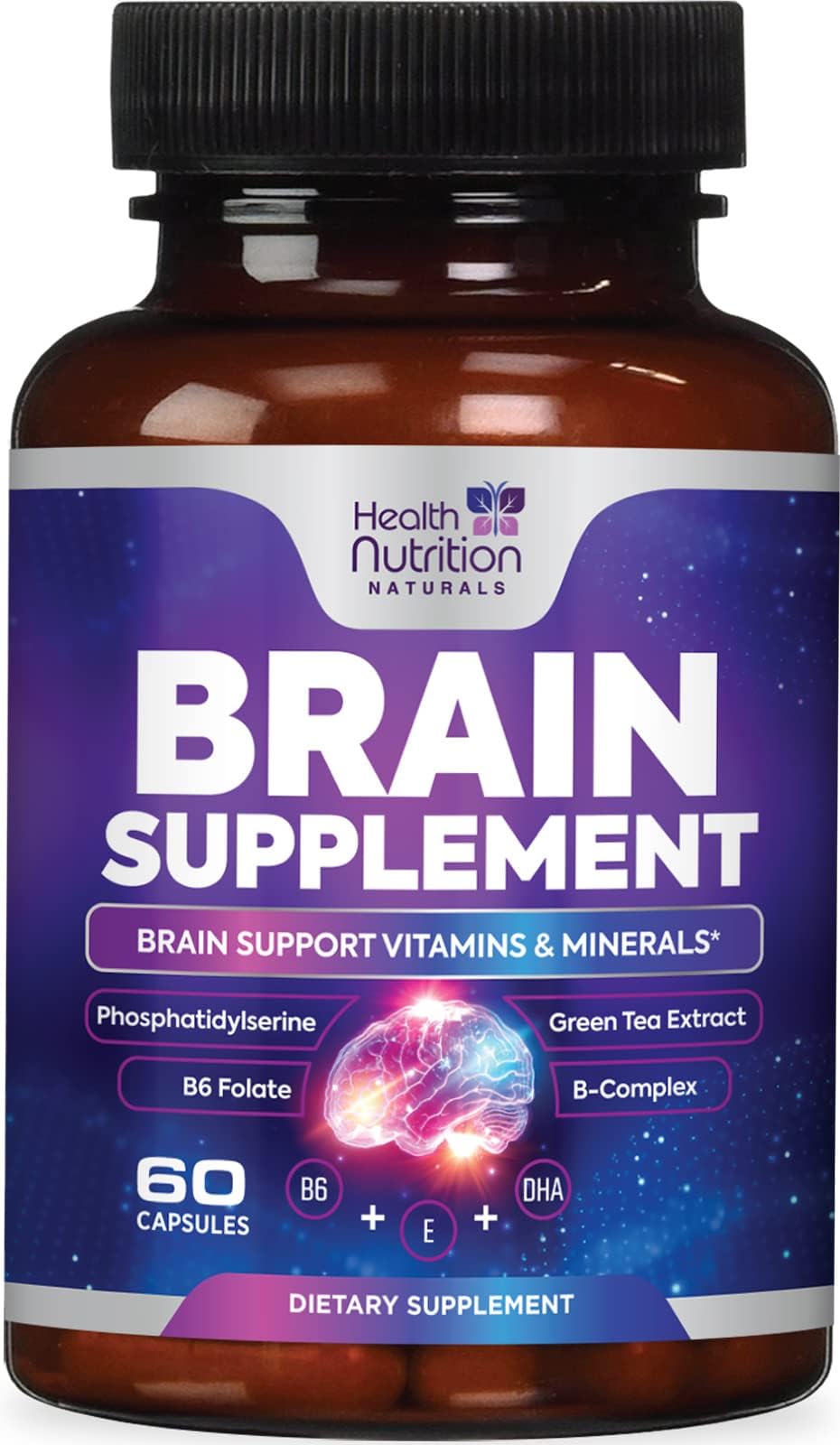 Brain Memory Supplement - 3X Strength Nootropics for Concentration, Clarity & Focus Support - Brain Health Cognitive Vitamins with Bacopa, Phosphatidylserine & DMAE, Brain Booster, 60 Capsules