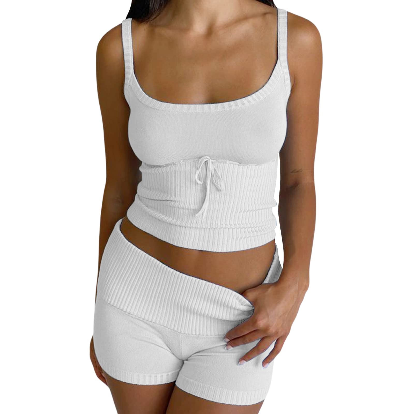 Lot De 2 Tenues Femme - Haut Court à Capuche Et Pantalon Long Taille Haute - Coupe Ajustée, Polyester
