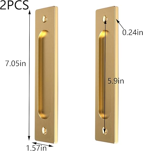 Miniatura 3 de 2 tiradores de dedo de puerta de oro brillante esmerilado de aleación de aluminio, manija de puerta de granero con tornillos, centro de agujero de
