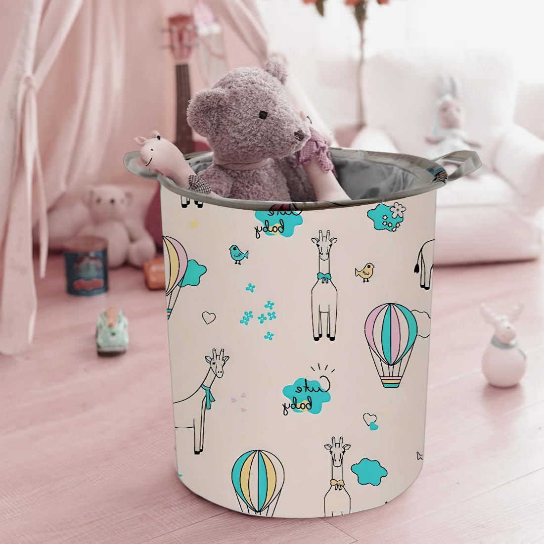 Dirty Clothes, Toys or Decoration Basket, Waterproof Foldable with Closure and Handles 35L (35 x 45 cm) Giraffes - Image 4