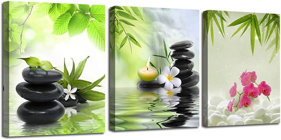 Ardemy Canvas Wall Art Prints Zen Spa Pictures 3 Panels, Modern Orchid Black Stones Paintings Framed Massage Treatment Artwork for Bedroom Spa Salon Bathroom Living Room Wall Decor 12