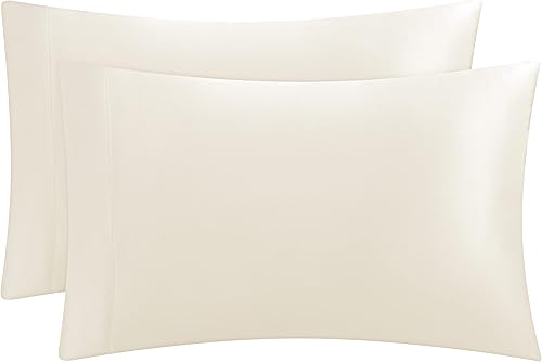 Juicy Couture Juego de 2 fundas de almohada de satén para cabello y piel, color blanco tamaño estándar, fundas de almohada refrescantes sedosas con