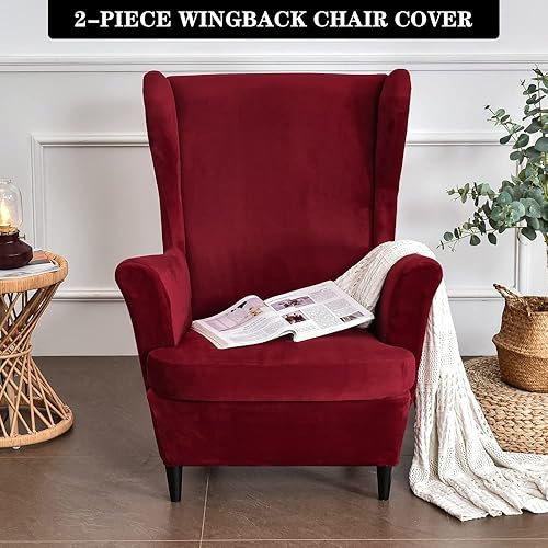 Miniatura 2 de Fundas elásticas para silla de ala, 2 piezas, fundas elásticas para silla de respaldo de ala suave, fundas para sillón de terciopelo suave con parte