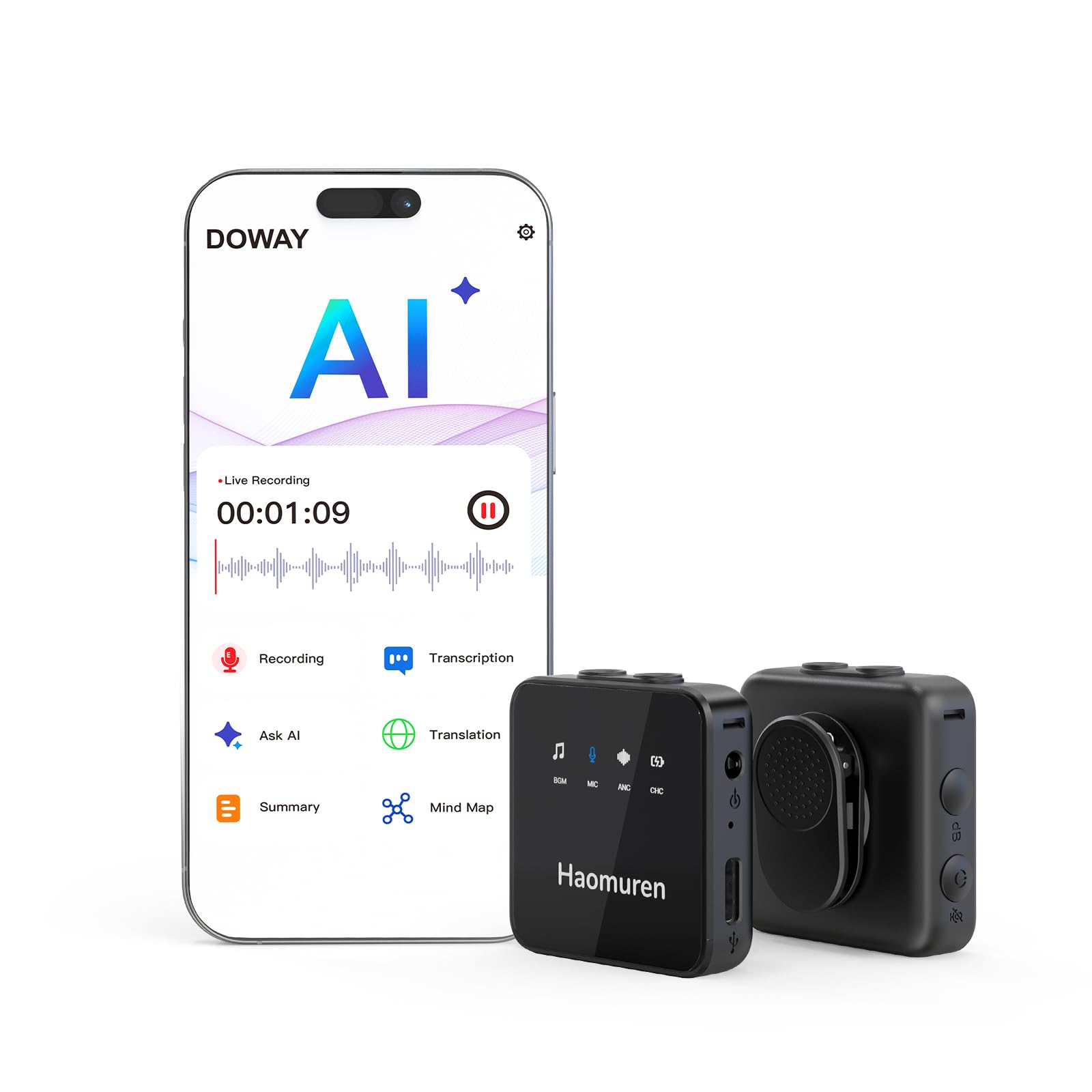 Haomuren AI Voice Recorder, Dual Wireless Lavalier Mics, AI Transcription-image-30