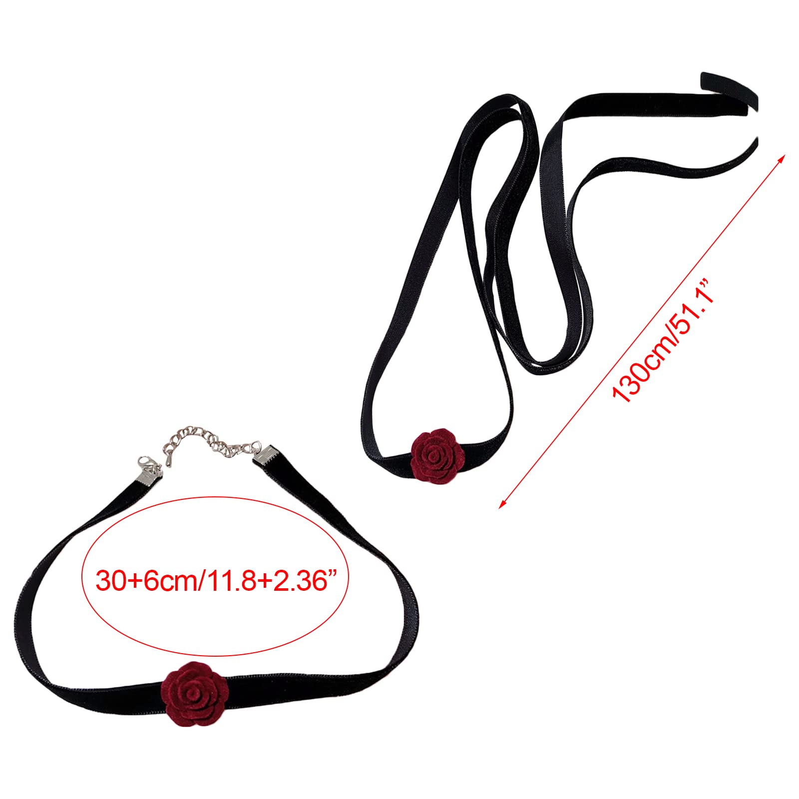 Yienate Girocollo nero Camelia Flower Lace-up Collana Vintage Lungo Nastro Floreale Girocollo Girocollo Gotico Fiore Fiore Collare Collana Sexy Costumi Cosplay Tie Collana Regali per le Donne