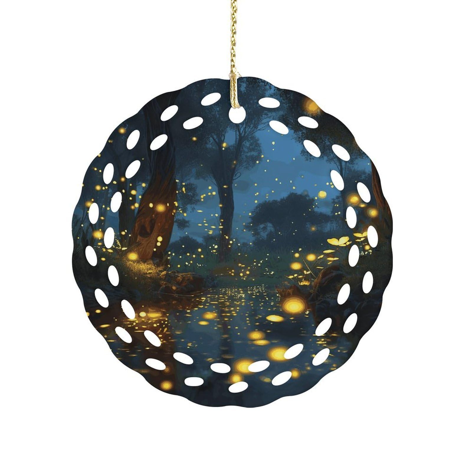 Fodpand Women's Style Fireflies Ceramic Ornament For Home Decor 3.2" Round Tree Decoration Christmas Ornaments For Men Double-Sided Design