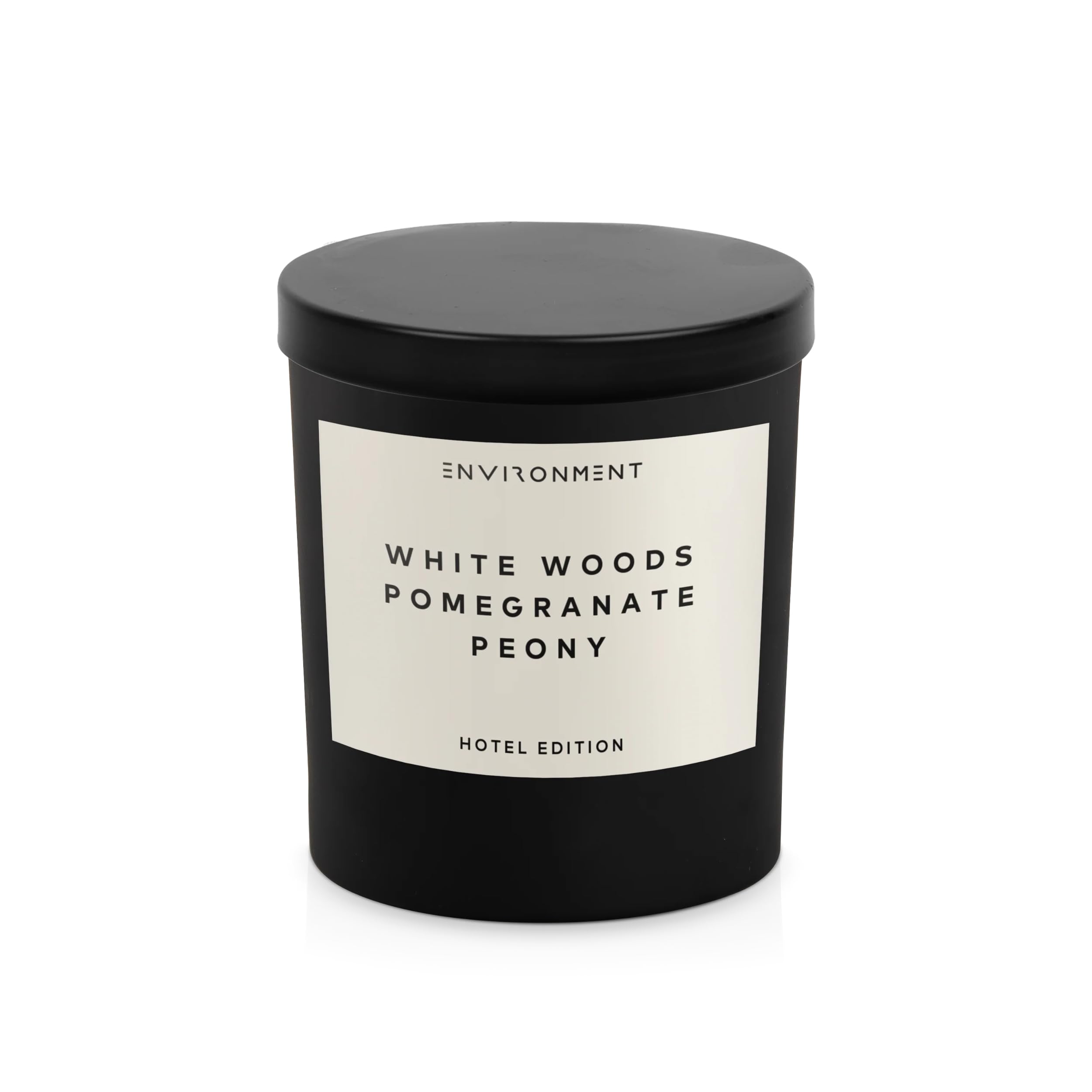 8oz White Woods | Pomegranate | Peony Candle with Lid and Box (Inspired by The Aria Hotel®) Black